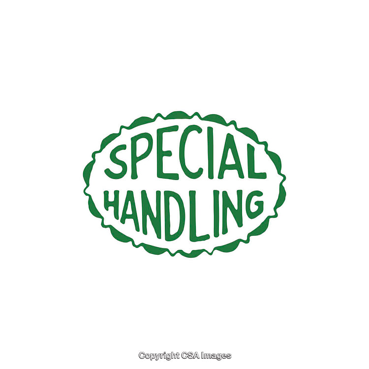 Green Text Reading "Special Handling" in Artistic Lettering on White Background