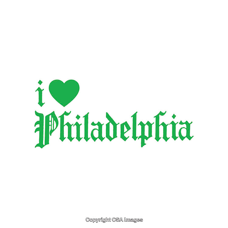 Heart and Text Design Celebrating Philadelphia in Vibrant Green Color Scheme