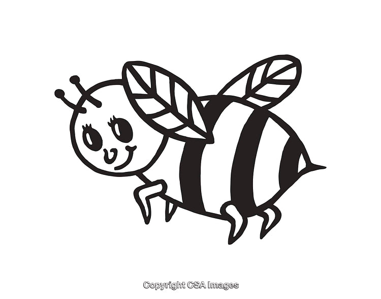 Cute Bee Line Art Illustration with Smiling Expression