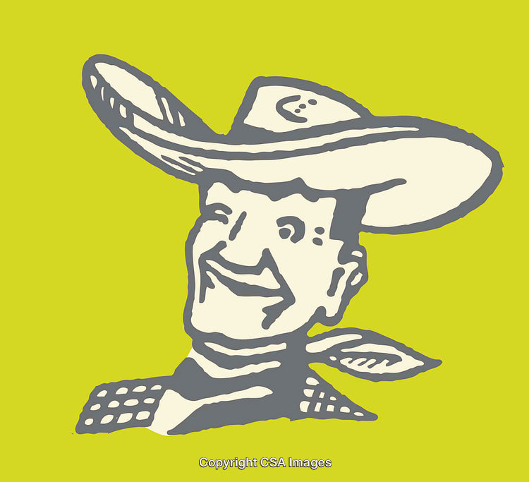 Vintage-Style Cowboy Illustration with Bold Colors on a Vibrant Background