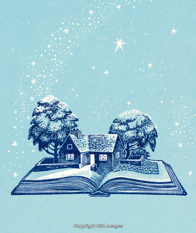Surreal Artwork of a House Emerging From an Open Book