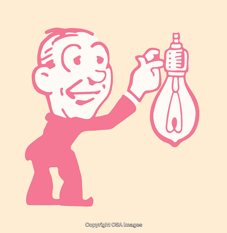 Retro Style Line Art Illustration of Man with Light Bulb