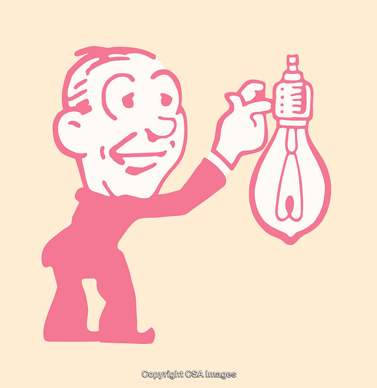 Retro Style Line Art Illustration of Man with Light Bulb