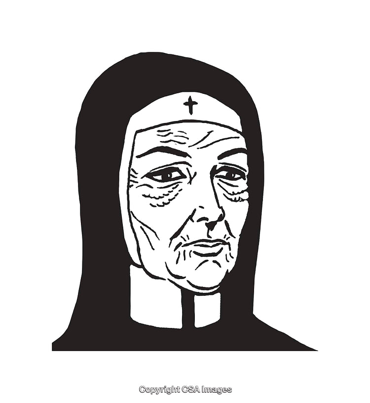 Black and White Line Art of a Nun Illustration Concept