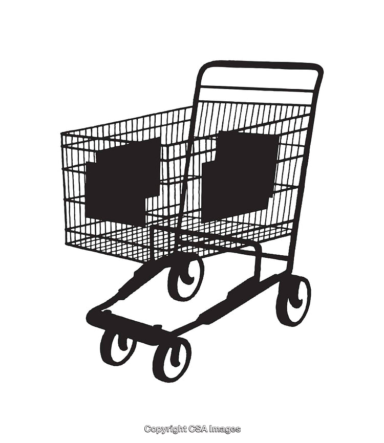 Black-and-White Line Art Illustration of a Shopping Cart on White Background