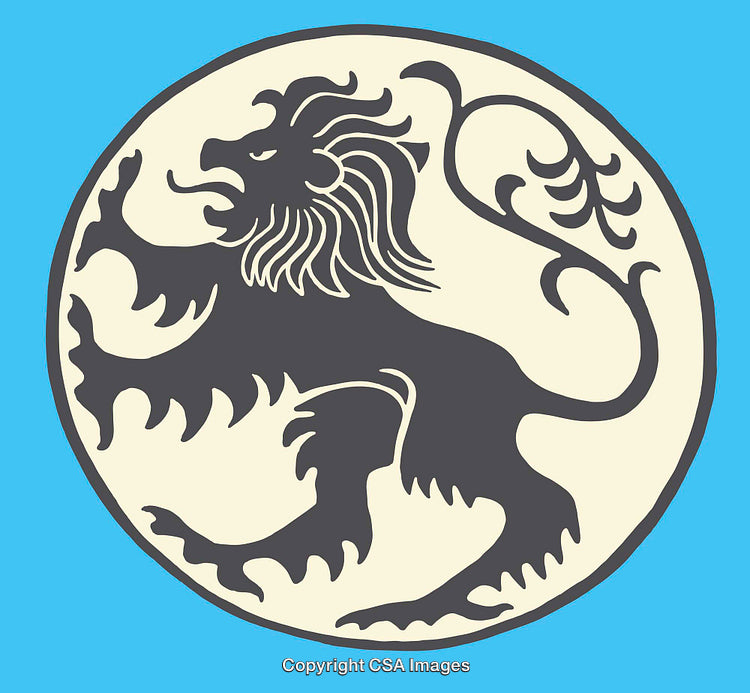 Illustration of a Regal Lion Encircled by Detailed Ornamental Design