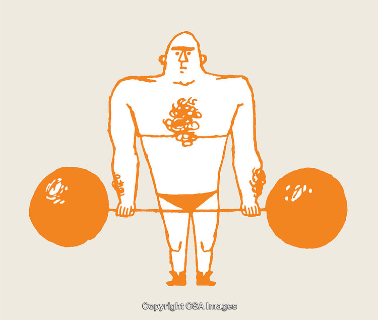 Strongman Cartoon Illustration Lifting Barbell in Bold Line Art Design