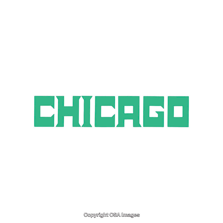 Chicago Word Graphic in Green Color on White Background