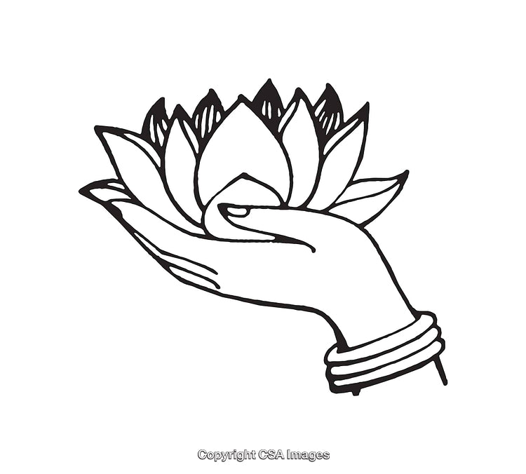 Hand Holding a Lotus Flower Line Art Illustration in Black and White