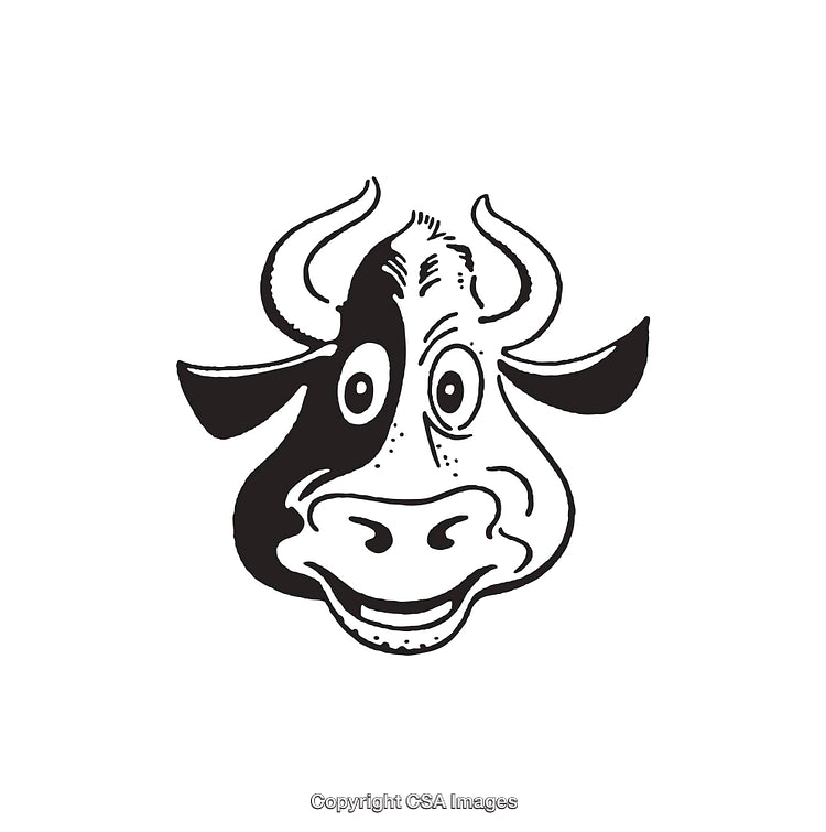Black and White Cartoon Cow Line Art Illustration with Playful Expression