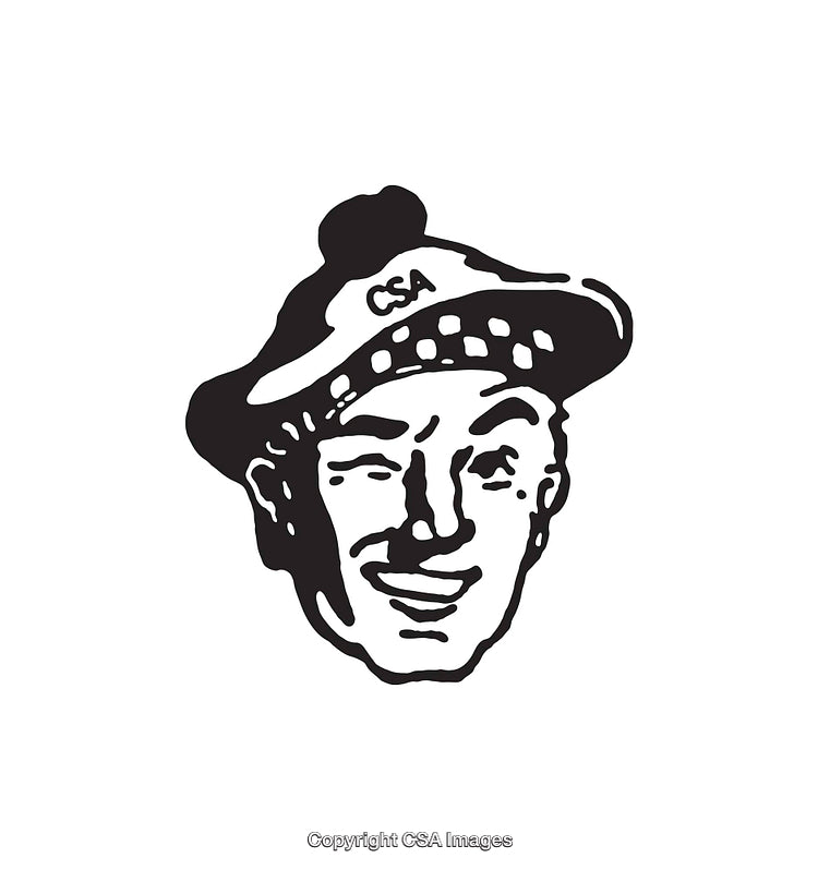 Black and White Line Art Illustration of a Smiling Face Wearing a Hat