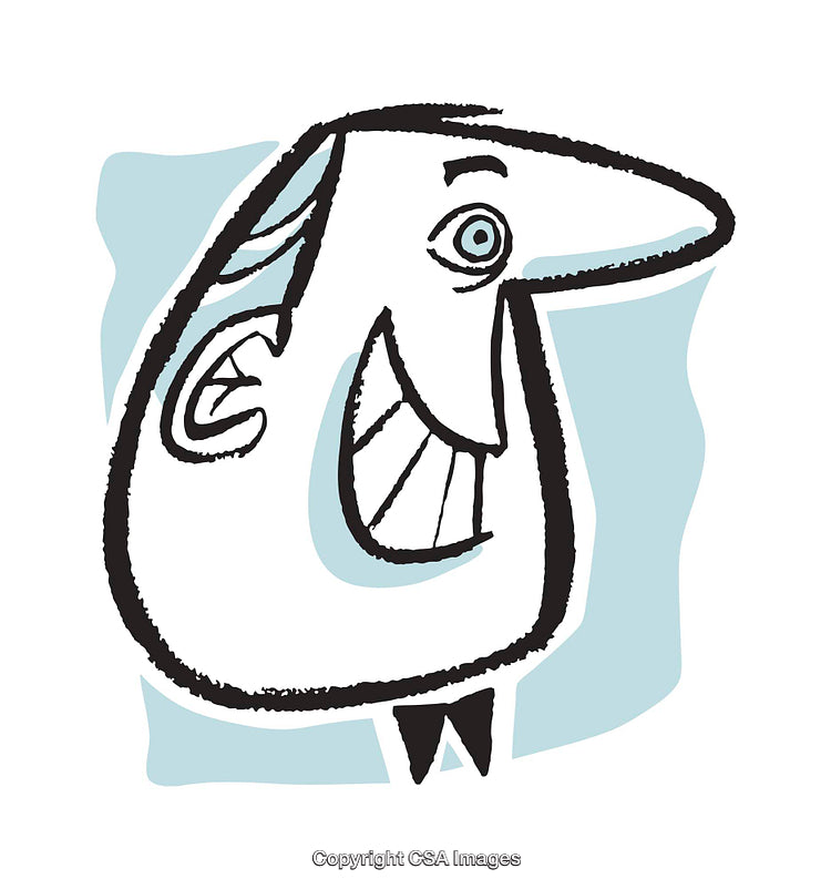 Smiling Whimsical Character Illustration with Bold Lines and Vibrant Colors