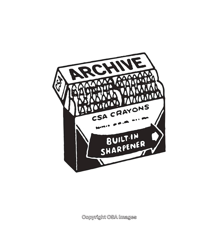 Black and White Line Art of Retro Crayon Box with Sharpener