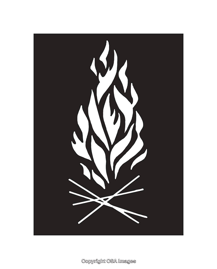 Black and White Line Art of a Stylized Campfire Illustration