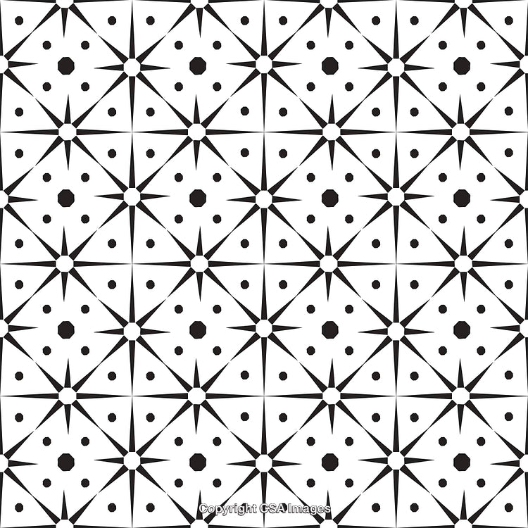 Black and White Geometric Pattern with Star and Dot Design