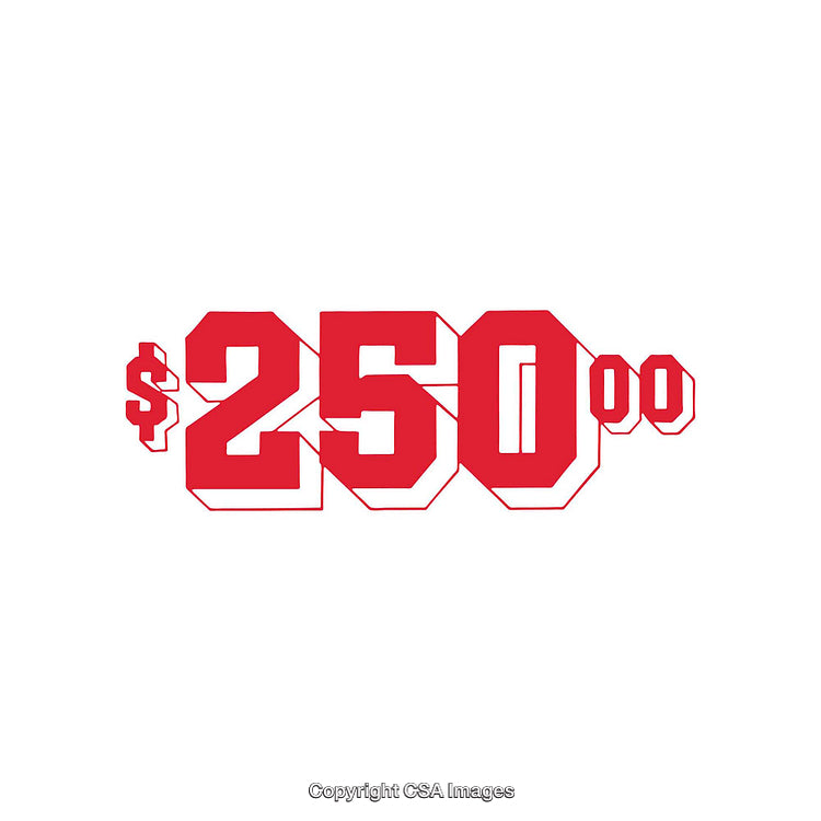 Red Bold Typography of the Price $250 on a White Background