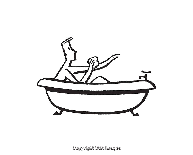 Minimalist Black and White Line Art of Bathtub Illustration