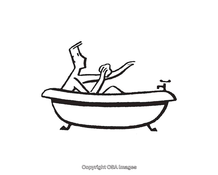 Minimalist Black and White Line Art of Bathtub Illustration