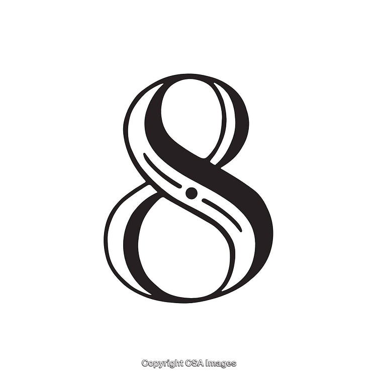 Elegant Monochrome Stylized Number Eight Artwork on White Background