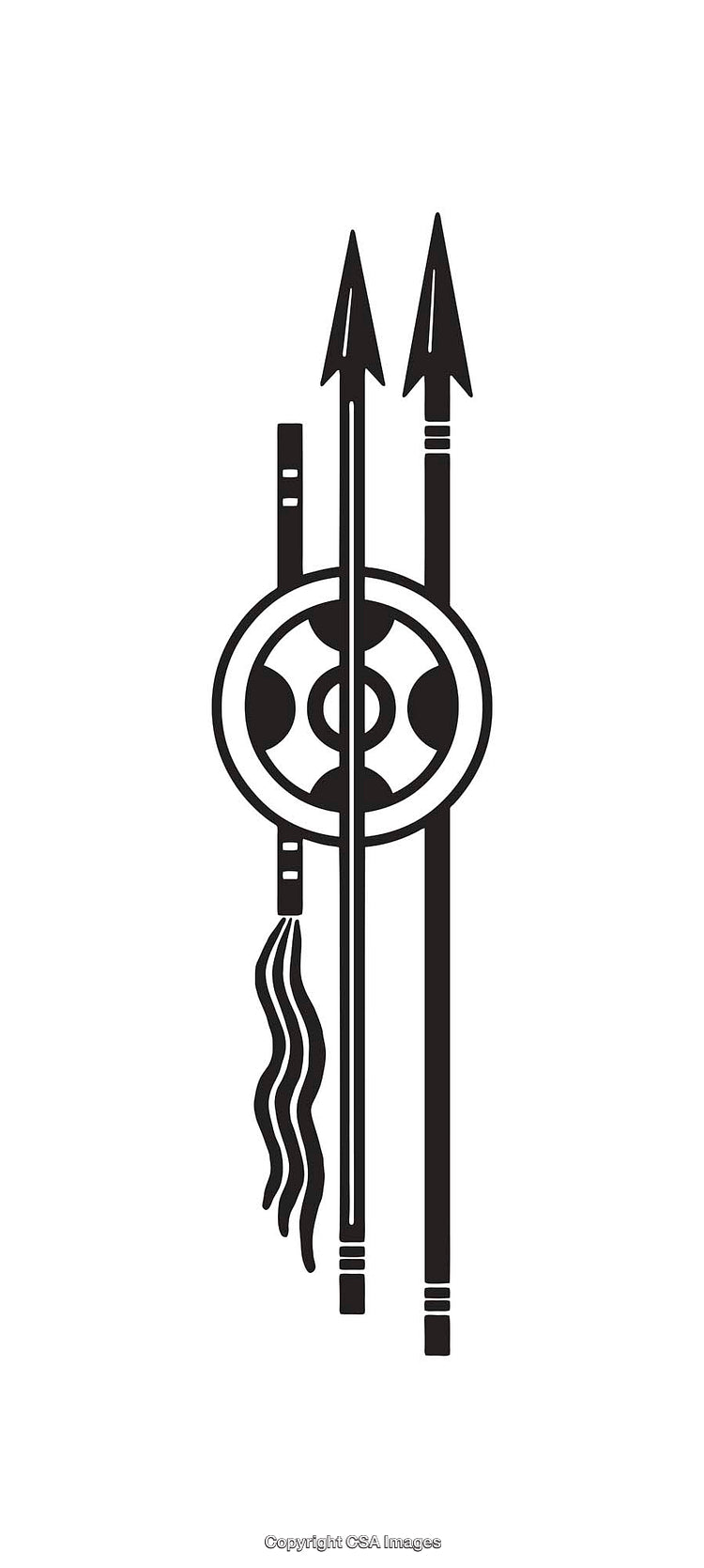 Traditional Spear and Shield Line Art Illustration in Black and White