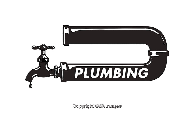 Black and White Plumbing Illustration Featuring a Faucet and Pipe Design