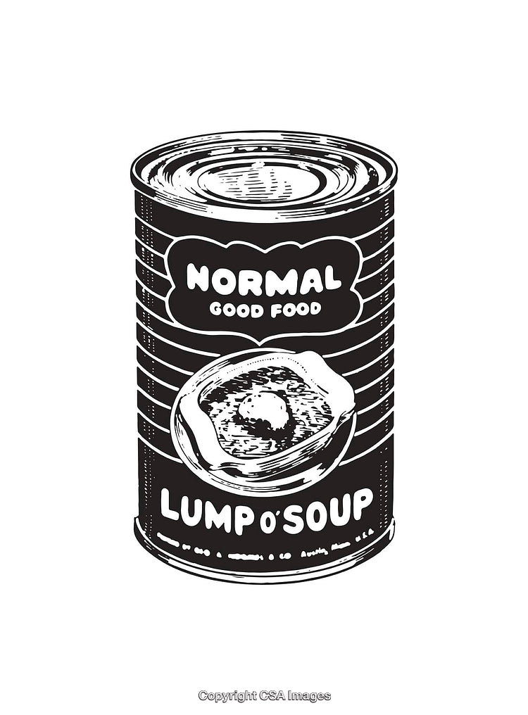 Black and White Line Art Illustration of Soup Can Design