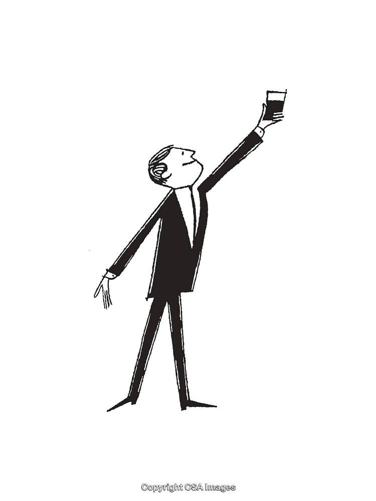 Retro Illustration of a Man Raising a Drink in Black and White