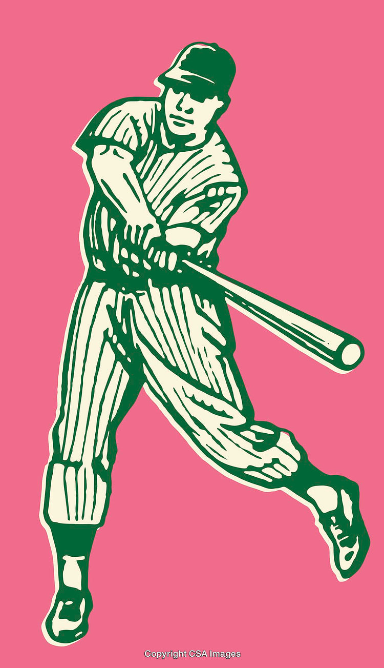 Vintage Style Line Art of Baseball Player Swinging Bat in Action