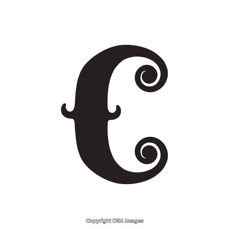 Stylized Decorative Letter C With Swirl Design and Bold Features