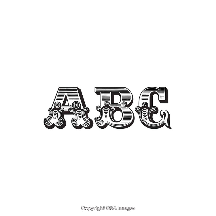 Elegant Ornamental Typeface Letters A, B, and C in Vintage Style