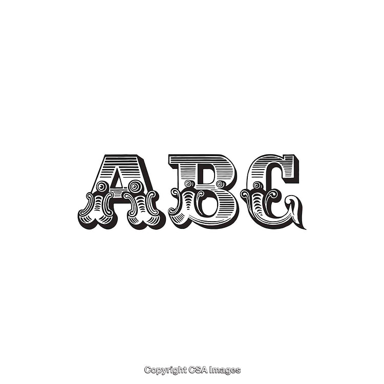 Elegant Ornamental Typeface Letters A, B, and C in Vintage Style