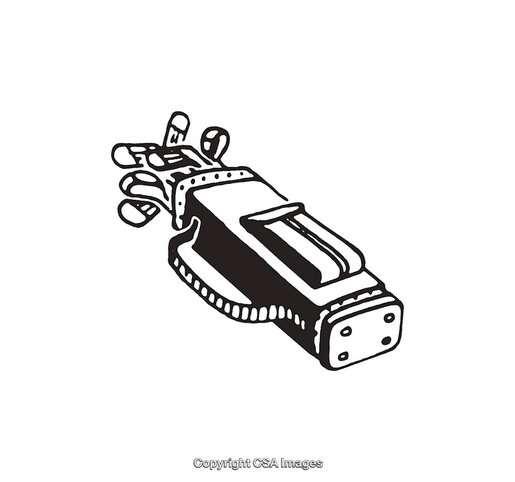 Black and White Line Art of Golf Bag with Clubs Illustration