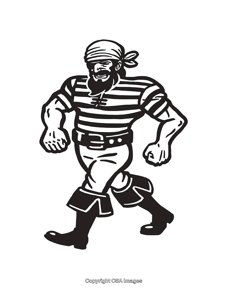 Black and White Line Art of a Classic Pirate Character Illustration