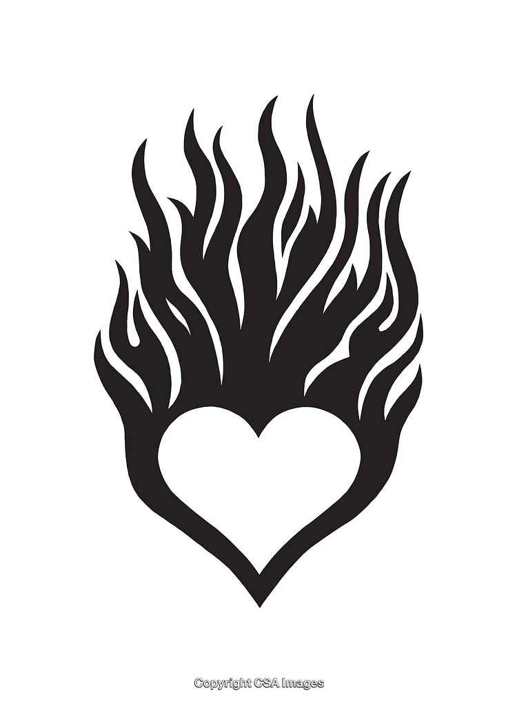 Fire Heart Symbol Black and White Line Art Illustration