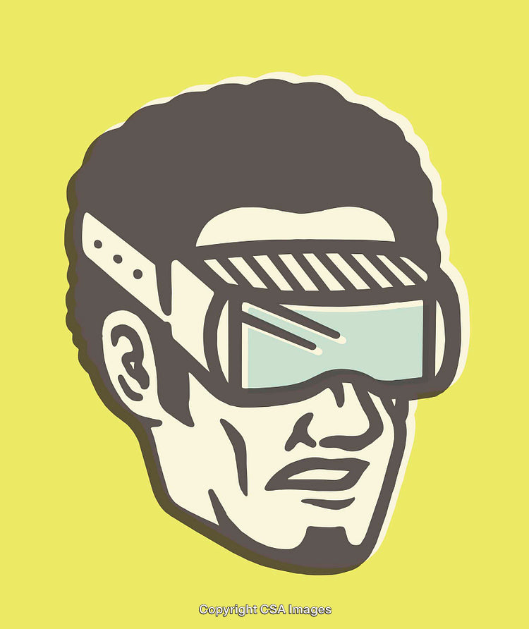Retro Line Art Illustration of a Man Wearing Futuristic Glasses