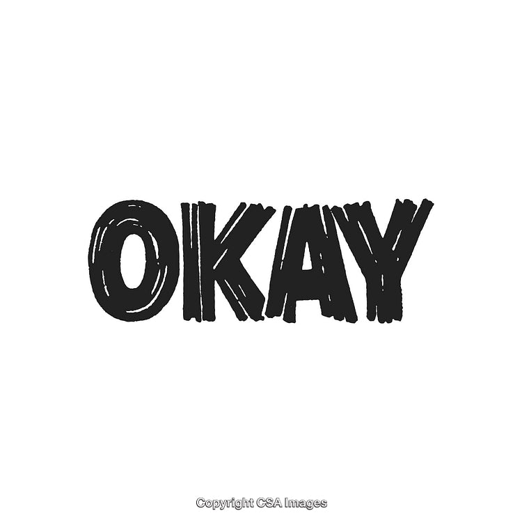 Black Bold Hand-Drawn OKAY Text Art on Plain White Background