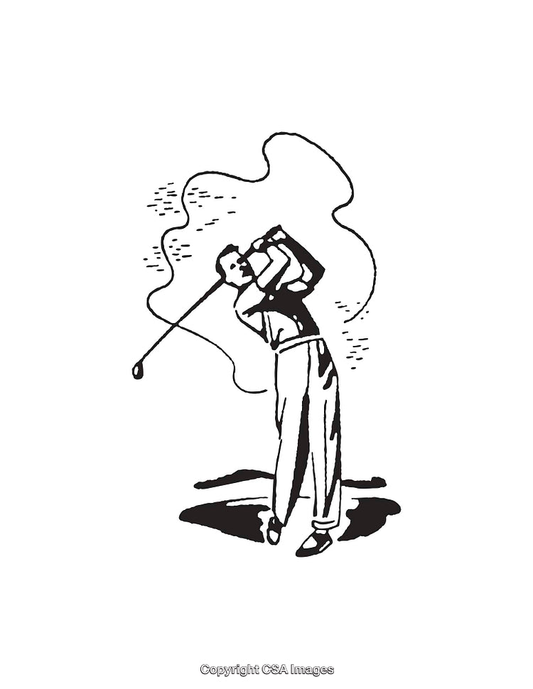 Black and White Line Art of a Stylish Golfer Swinging Club