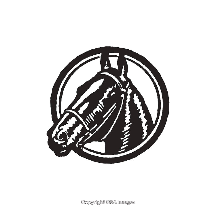 Black and White Line Drawing of a Horse Head in a Circle