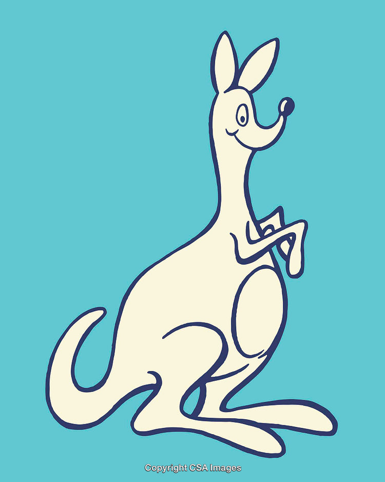 Friendly Cartoon Kangaroo Illustration in Minimal Line Art on Blue Background