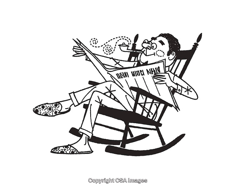 Vintage Line Art Illustration of a Person Relaxing in a Rocking Chair