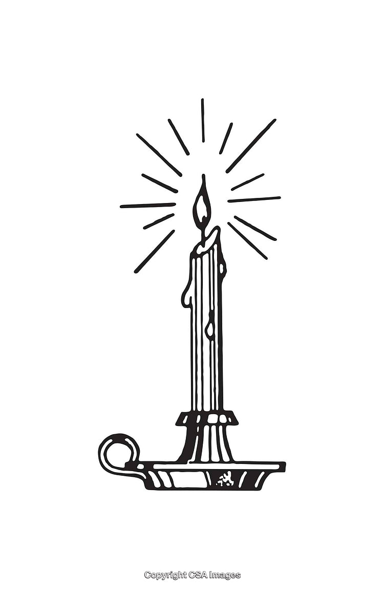Black And White Line Art Illustration of a Candle in a Holder