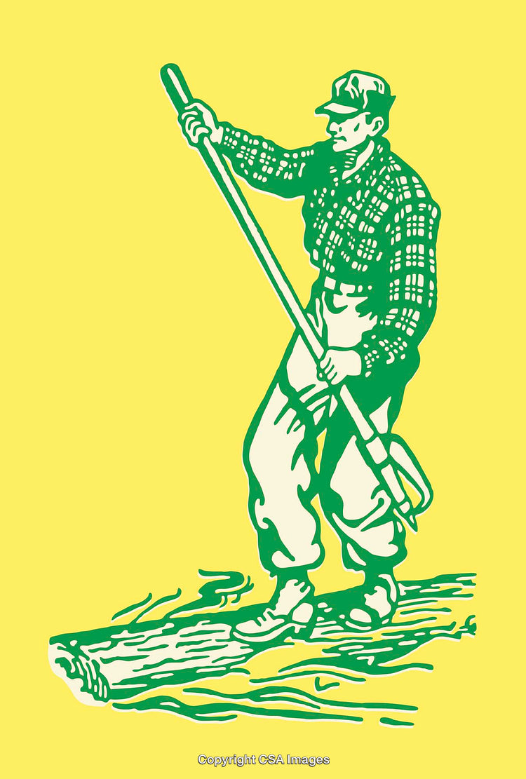 Vector Illustration of a Logger on a River Log in Retro Style