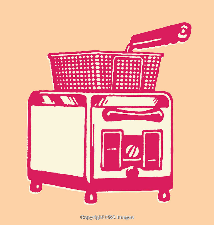 Retro Style Line Art Illustration of a Deep Fryer