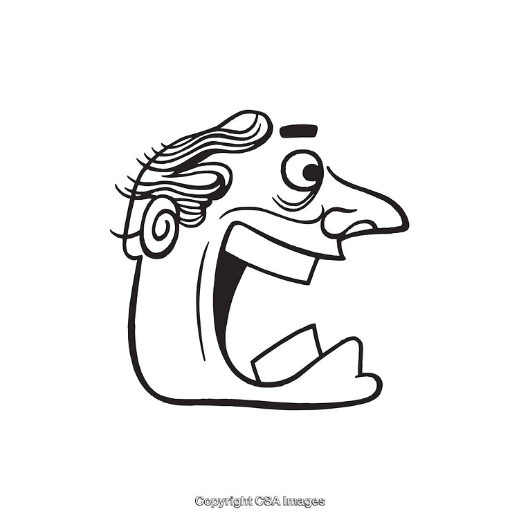 Expressive Black and White Line Art of a Smiling Man's Face