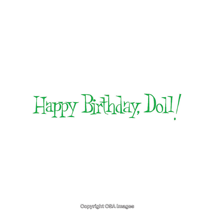 Stylized Green Birthday Greeting Reading 'Happy Birthday, Doll!' in Elegant Font