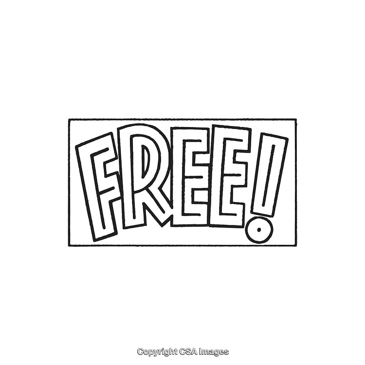 Black and White Illustration of the Bold FREE Text With Exclamation