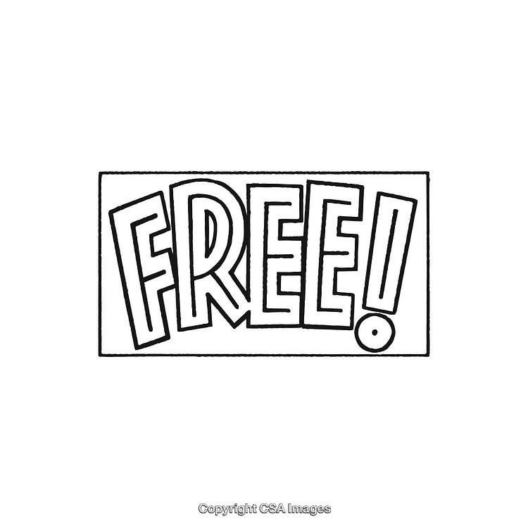 Black and White Illustration of the Bold FREE Text With Exclamation
