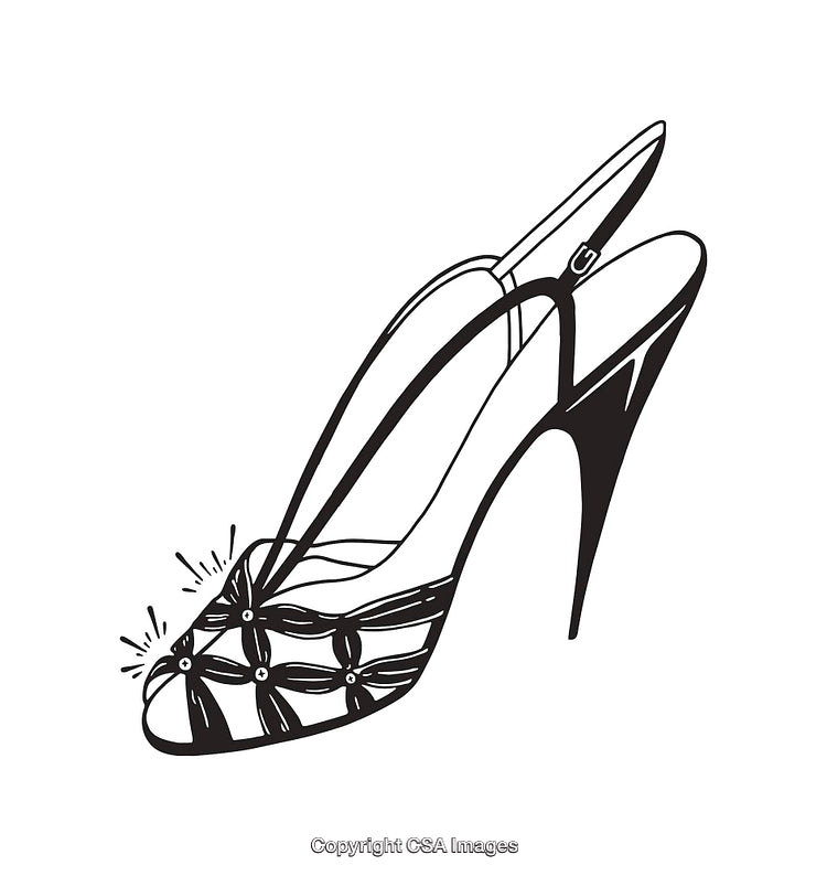 Elegant High Heel Shoe Line Art with Decorative Straps and Details