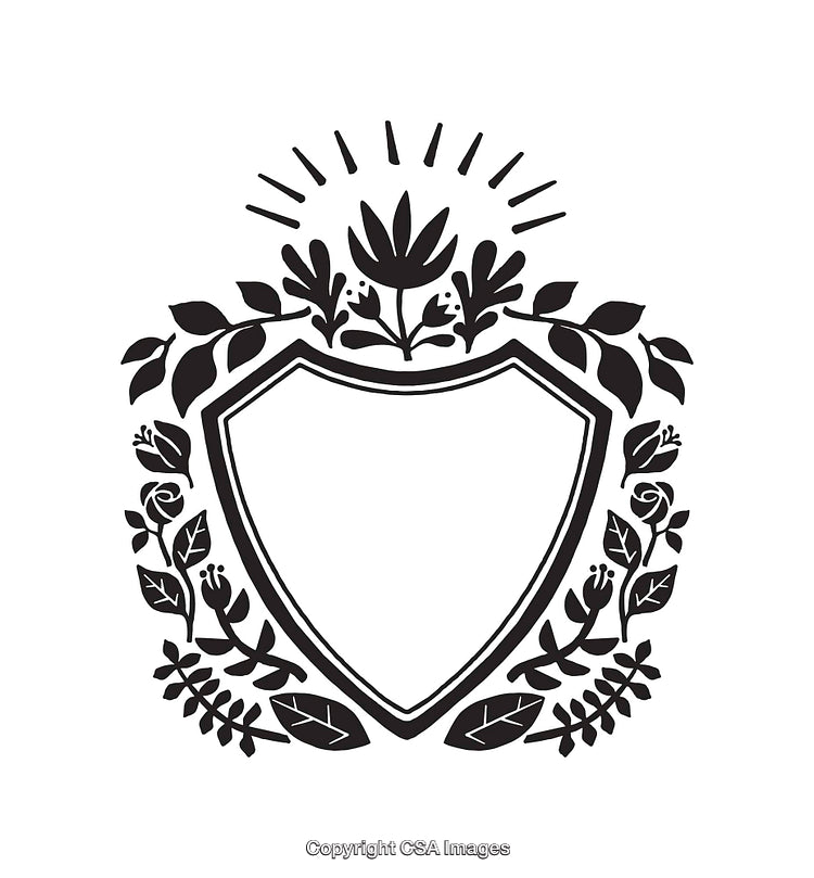 Elegant Black And White Floral Line Art Crest Design