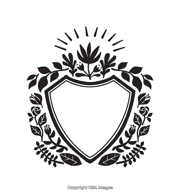 Elegant Black And White Floral Line Art Crest Design